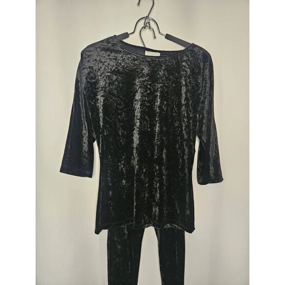 Vintage 90s My Michelle Black Velvet 3/4 Sleeve Shirt Stirrup Leggings Set - Picture 2 of 8